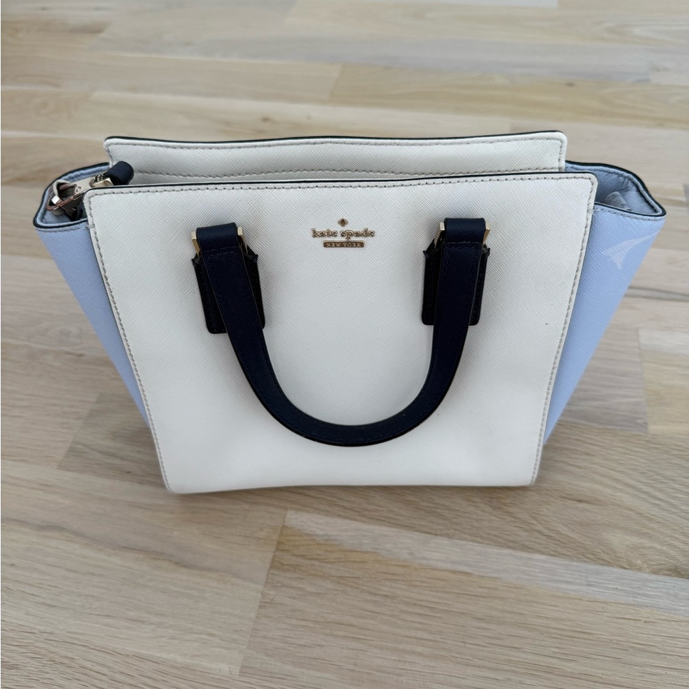 Kate Spade Cream and Light Blue Satchel